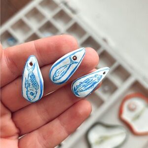 Handcrafted Blue and White Fish Pendants